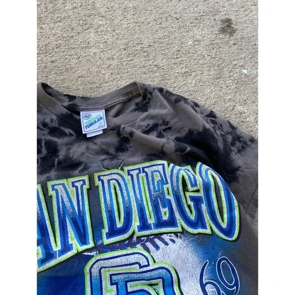 San‎ Diego Padres Shirt Mens Small Gray Tie Dye MLB Baseball 47 Vintage Tubular - Picture 13 of 16